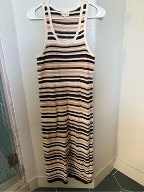 Striped Knit Tank Dress in Cream and Black by Thread & Supply